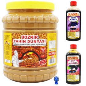 Tahin Pekmez Üçlüsü - Bozkır Çifte Kavrulmuş Tahin 1900gr - Üzüm ve Dut pekmezi 950 gr