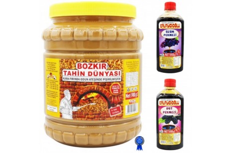 Tahin Pekmez Üçlüsü - Bozkır Çifte Kavrulmuş Tahin 1900gr - Üzüm ve Dut pekmezi 950 gr